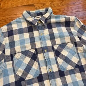 Denim & Supply‎ Ralph Lauren Flannel Shirt Mens Large Blue Buffalo Check Vintage